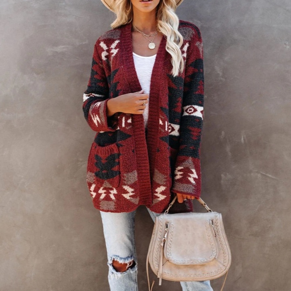 TrIbal Aztec Pocket Oversized Boyfriend Cardigan - Picture 13 of 16